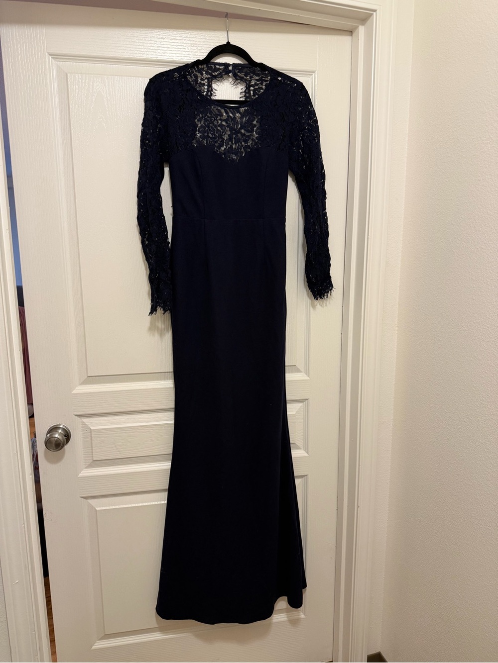 Lulu's Navy Lace Long Sleeve Evening Dress